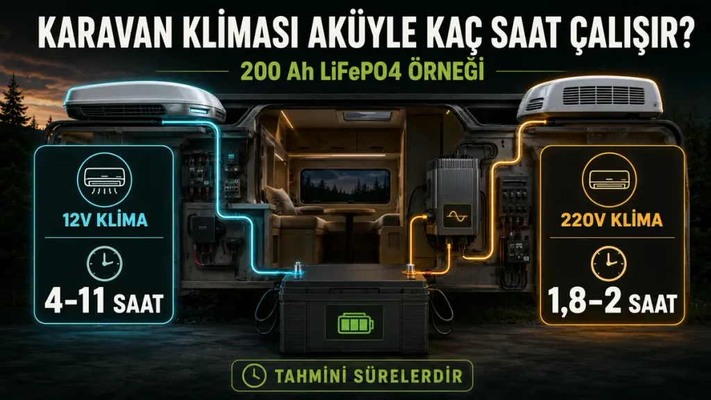 Karavan klima akü çalışma süresi 12V ve 220V karşılaştırması