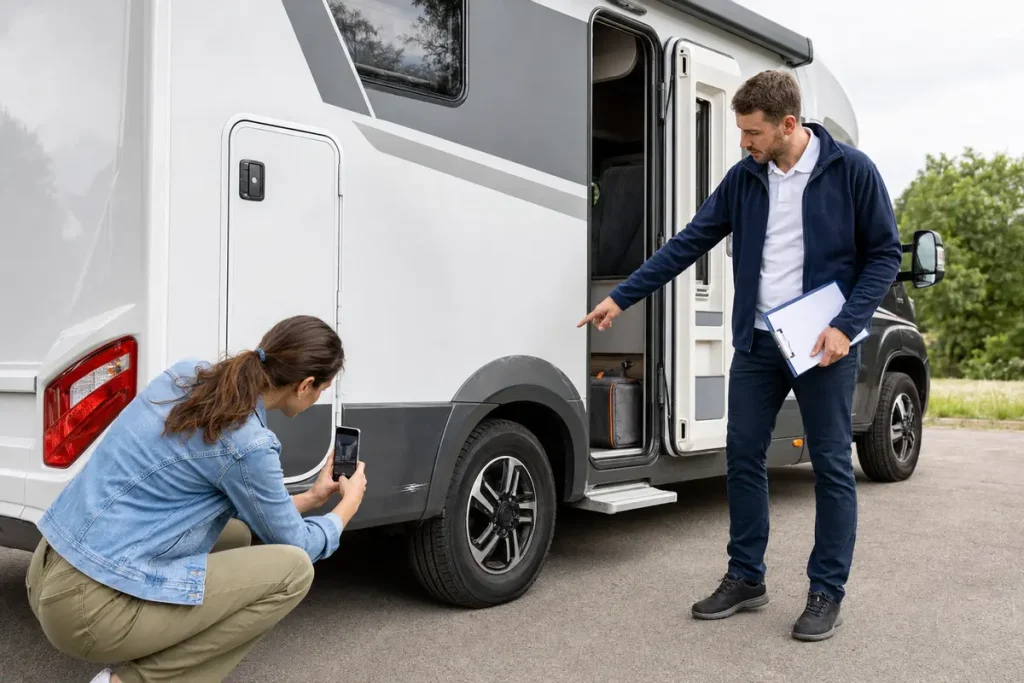 Kiralık karavan tesliminde mevcut dış hasarın telefonla fotoğraflanması