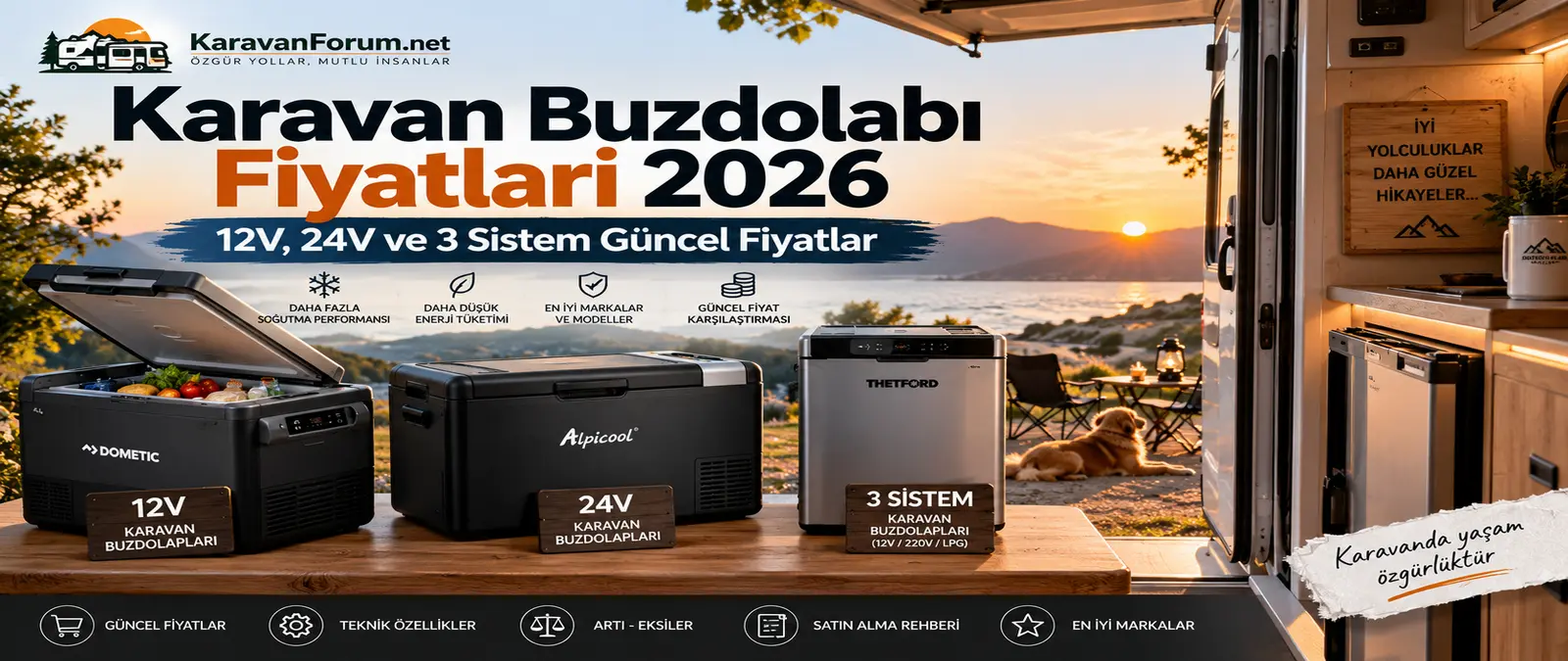 Karavan buzdolabı fiyatları 2026 için 12V, 24V ve 3 sistem modeller