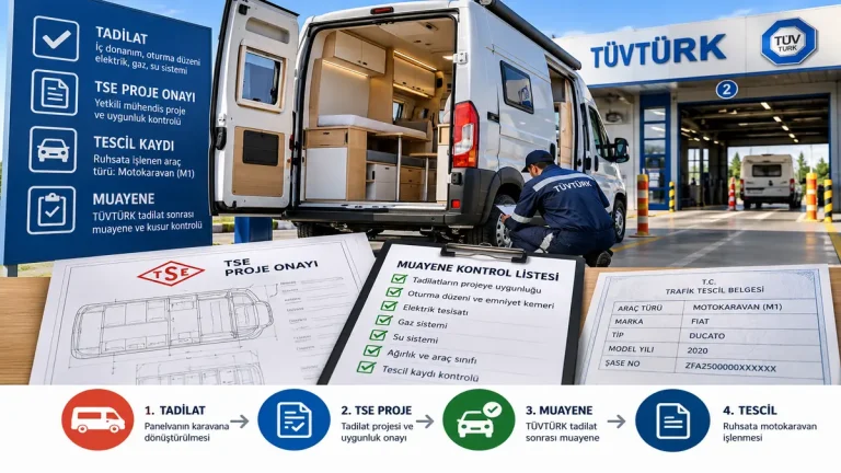 Motokaravan projesi ve tadilat sonrası muayenede kontrol edilen panelvan