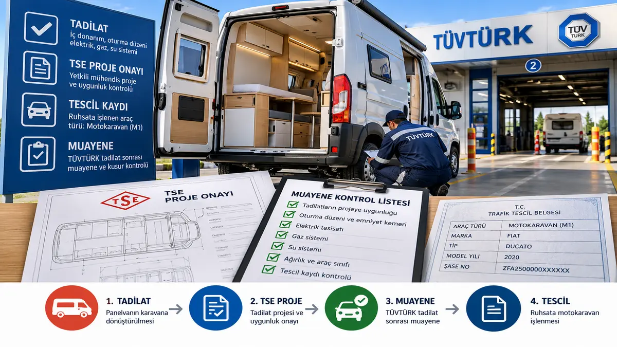 Motokaravan projesi ve tadilat sonrası muayenede kontrol edilen panelvan
